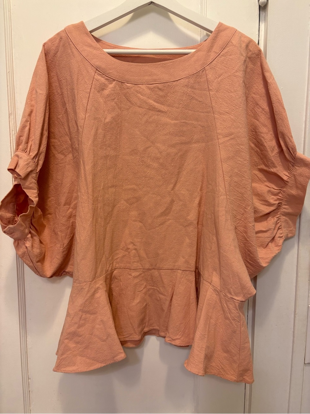 Umgee Relaxed Peach Peplum Sleeve Top - Women